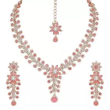 Комплект украшений с бриллиантовым колье для женщин с серьгами и Маанг Тикка для свадьбы, вечеринки, помолвки и фестивалей