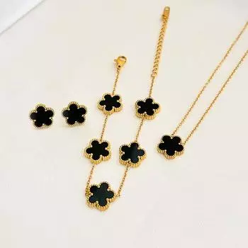 Комплект украшений с цветами из нержавеющей стали, рождественские подарки, роскошные современные модные очаровательные ожерелья, серьги, браслет, ювелирные изделия для женщин