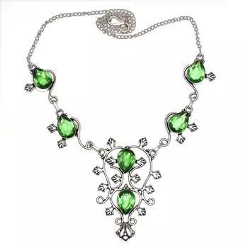 Комплект украшений с подвеской из драгоценного камня перидот и кварцевым ожерельем 18-20