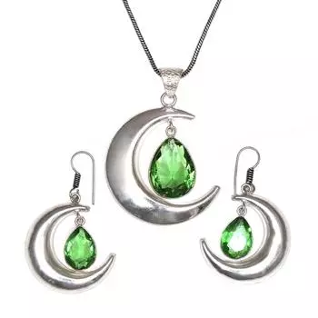 Комплект украшений с подвеской из драгоценного камня перидот и кварцевым ожерельем 18-20