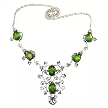 Комплект украшений с подвеской из серебра и драгоценного камня перидот, кварцевое ожерелье 18-20