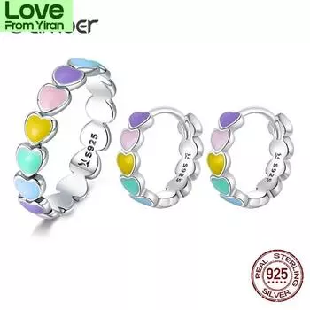 Комплект украшений серии Rainbow, 925 стерлингового серебра, кольцо и серьги Heart To Heart для женщин, ювелирные украшения в подарок 9