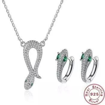 Комплект украшений в виде змеи из стерлингового серебра 925 пробы для женщин, винтажные роскошные серьги в виде змеи с платиновым покрытием и кристаллами