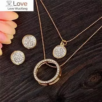 Комплект украшений Zoshi Gold Color Austrian Crystal Classic Hollow Round с подвеской, серьгами и ожерельем