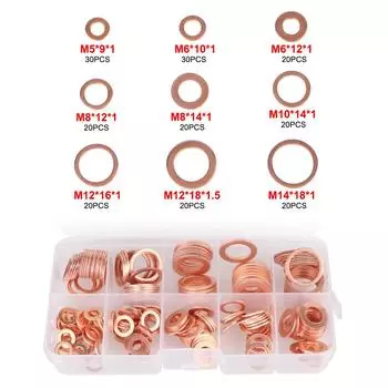 Комплект уплотнений, медная прокладка, 200 шт., набор плоских колец, набор гаек и болтов, плоские шайбы для крепления M5/M6/M8/M10/M12/M14 200pcs
