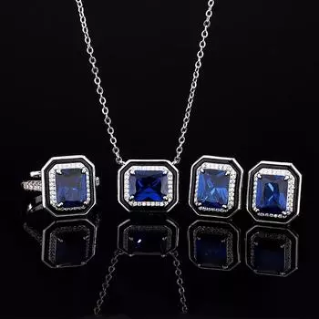 Комплект ювелирных изделий Huamei, модное кольцо, женские королевские синие имитация драгоценных камней, квадратные серьги-гвоздики, ожерелье, кольцо