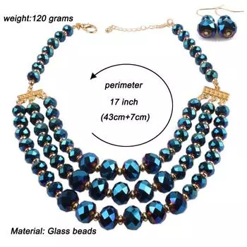 Комплект ювелирных изделий из 3 предметов в стиле бохо с драгоценными камнями - двухслойное ожерелье и серьги для вечерней вечеринки As shown in the figure синий