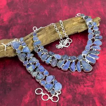 Комплект ювелирных изделий из грубого кианита, ювелирные изделия из стерлингового серебра 925 пробы, красивый браслет и ожерелье ручной работы, ювелирные изделия для женщин, комплект ювелирных изделий из драгоценных камней Adjustable With 8 -18 фиолетовы