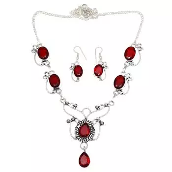 Комплект ювелирных изделий из мозамбикского граната и кварца, колье, 16-18 дюймов