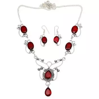 Комплект ювелирных изделий из мозамбикского граната и кварца, колье, 16-18 дюймов