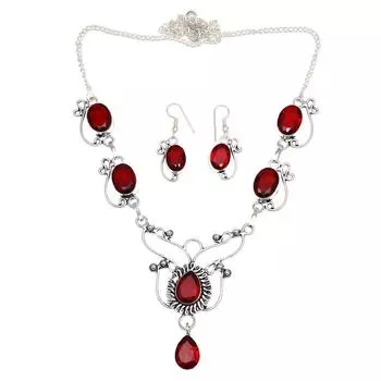 Комплект ювелирных изделий из мозамбикского граната и кварца, колье, 16-18 дюймов