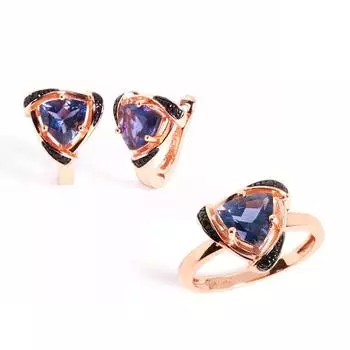 Комплект ювелирных изделий из натурального иолита, серьги, кольцо, серебро 925 пробы, легкие роскошные ювелирные изделия для женщин, наряд на годовщину банкета US RING SIZE:6# синий