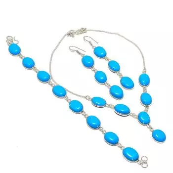 Комплект ювелирных изделий из натурального серебра 925 пробы с бирюзой из Аризоны a0S34