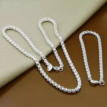 Комплект ювелирных изделий из серебра 925 пробы, 5 мм, цепочка, ожерелье, браслеты для женщин и мужчин, рождественские украшения 45cm and 20cm