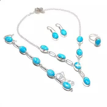 Комплект ювелирных изделий из серебра 925 пробы с натуральным ларимаром ручной работы t9K06