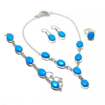 Комплект ювелирных изделий из серебра 925 пробы с натуральным аризонским бирюзовым камнем O5A32