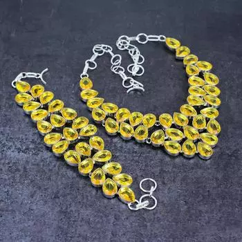 Комплект ювелирных изделий из серебра 925 пробы с натуральным цитрином и драгоценным камнем i9z78