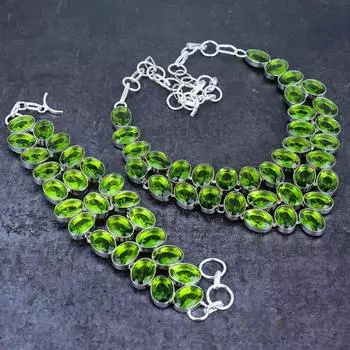 Комплект ювелирных изделий из серебра 925 пробы с натуральными драгоценными камнями перидотами w7Q02