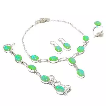 Комплект ювелирных изделий из серебра 925 пробы с натуральным зеленым опалом-триплетом U3i75