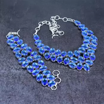 Комплект ювелирных изделий из серебра 925 пробы с натуральным лондонским голубым топазом W5R69