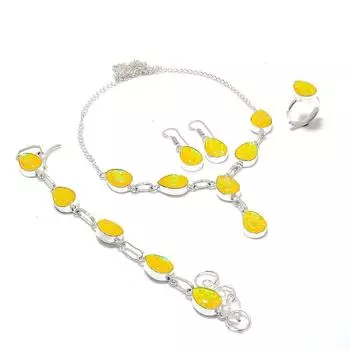 Комплект ювелирных изделий из серебра 925 пробы с натуральным желтым опалом-триплетом h0Q62