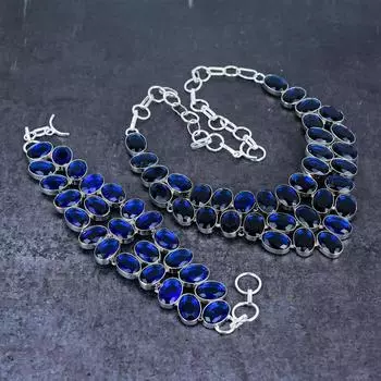 Комплект ювелирных изделий из серебра 925 пробы с натуральным лондонским голубым топазом K0o43