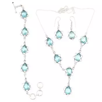 Комплект ювелирных изделий из швейцарского синего кварца с ожерельем 18-20