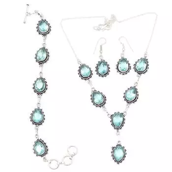 Комплект ювелирных изделий из швейцарского синего кварца с ожерельем 18-20