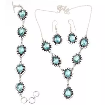 Комплект ювелирных изделий из швейцарского синего кварца с ожерельем 18-20