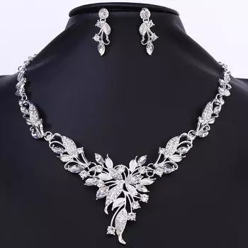 Комплект ювелирных изделий из сплава и бриллиантов, универсальные аксессуары для свадебного платья, ожерелье, серьги, комплект из двух предметов
