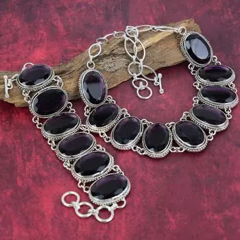 Комплект ювелирных изделий из стерлингового серебра 925 пробы с аметистом, красивый комплект ювелирных изделий из ожерелья и браслета ручной работы, регулируемые украшения из драгоценных камней для нее Adjustable With 8 -18 фиолетовый