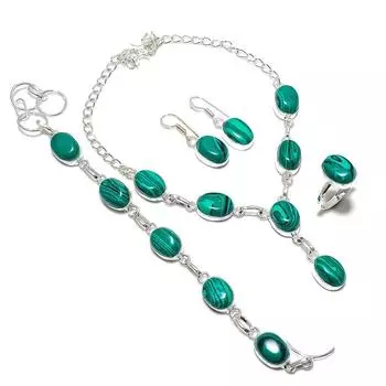 Комплект ювелирных изделий из стерлингового серебра 925 пробы из натурального малахита ручной работы Y7K79