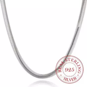 Комплект ювелирных изделий из стерлингового серебра 925 пробы, 6 мм, плоская мягкая цепочка в виде змеиной кости, браслет для женщин и мужчин, комплект из двух предметов, бижутерия