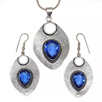Комплект ювелирных изделий из танзанита, кварцевый драгоценный камень, подвеска, ожерелье 18-20 дюймов