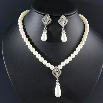 Комплект ювелирных изделий из жемчуга, серьги, свадебные аксессуары, ожерелье со стразами, модный широкий комплект из 2 предметов, сплав