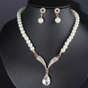 Комплект ювелирных изделий из жемчуга, серьги, свадебные аксессуары, ожерелье со стразами, модный широкий комплект из 2 предметов, сплав