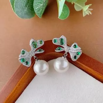 Комплект ювелирных изделий из жемчуга Серьги Серебряное ожерелье-игла с бантом и жемчужным дизайном Темперамент Премиум женские