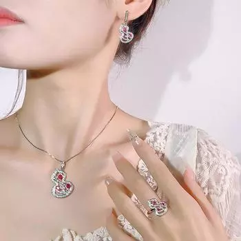 Комплект ювелирных изделий Ключица Цепочка Тыква Серьги-иглы из серебра 925 пробы Кольцо Высокий Темперамент Винтаж Женский