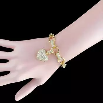 Комплект ювелирных изделий Love из желтого золота с цирконами, ожерелье в форме сердца, браслет, комплект ювелирных изделий