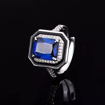 Комплект ювелирных изделий, модное кольцо, женское, королевское, синее, имитация драгоценных камней, квадратные серьги-гвоздики, ожерелье, кольцо