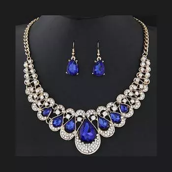 Комплект ювелирных изделий Модный металлический сверкающий бриллиантовый комплект ожерелья и сережек для женщин Подарок на вечеринку 1