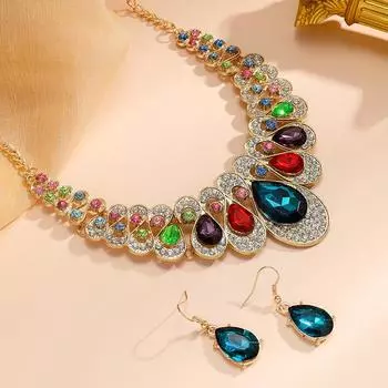 Комплект ювелирных изделий Модный металлический сверкающий бриллиантовый комплект ожерелья и сережек для женщин Подарок на вечеринку