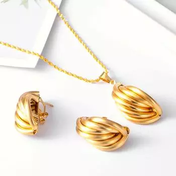 Комплект ювелирных изделий Нигерийская свадьба, маленькие серьги и ожерелье, комплект эфиопских украшений, позолоченные ювелирные изделия из Дубая, женские ювелирные изделия