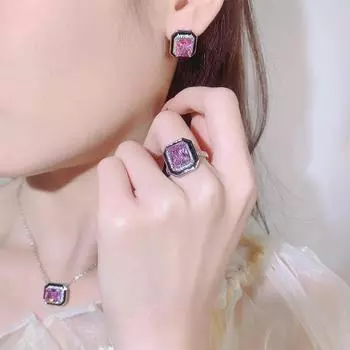 Комплект ювелирных изделий, ретро-модное кольцо, женские цветные серьги с имитацией драгоценных камней, розовое циркониевое ожерелье