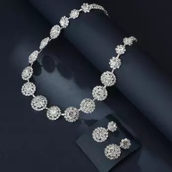 Комплект ювелирных изделий Роскошные свадебные женские ювелирные изделия Круглые бриллиантовые серьги-гвоздики с водной гладью