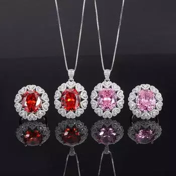 Комплект ювелирных изделий Рубиновое ожерелье Женский комплект Love Бриллиантовое кольцо Женские ювелирные изделия