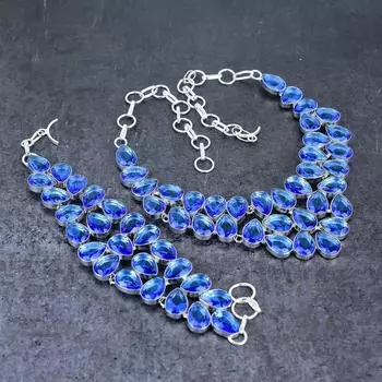 Комплект ювелирных изделий ручной работы из серебра 925 пробы с драгоценным камнем London Blue Topaz U8m97