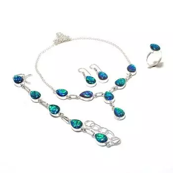 Комплект ювелирных изделий ручной работы из серебра 925 пробы с фиолетовым опалом и драгоценными камнями H6l31