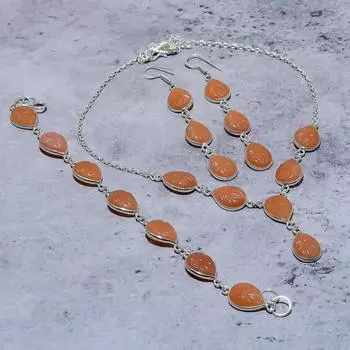 Комплект ювелирных изделий ручной работы из серебра 925 пробы с драгоценными камнями из оранжевого сердолика Z6a42