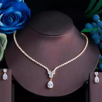 Комплект ювелирных изделий с блестящим кубическим цирконием CMM, золотые или серебристые серьги, ожерелье, вечерние женские украшения золотой